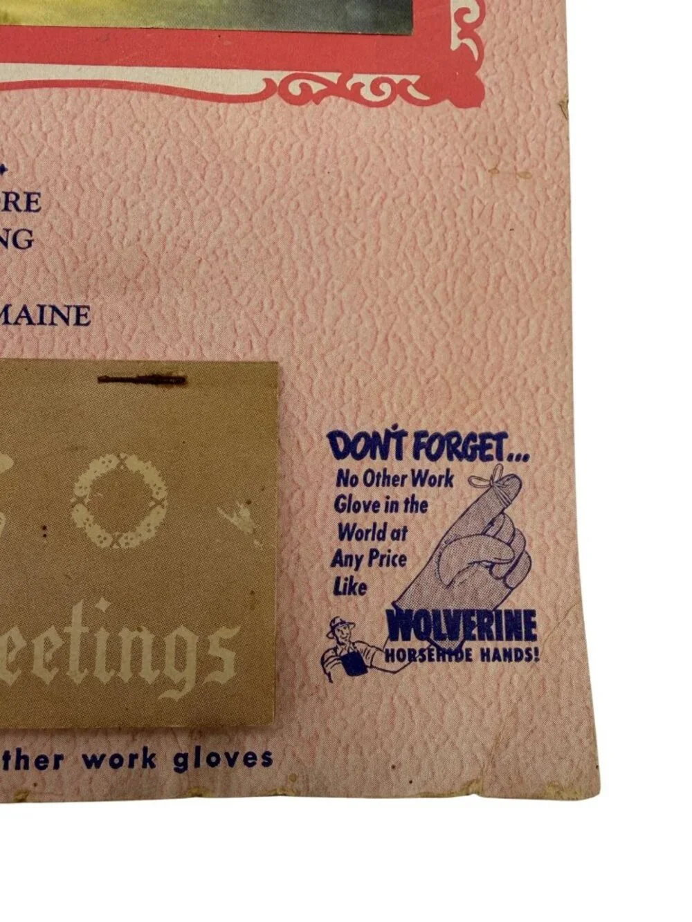 1953 Farwell Bros Thorndike Maine Wolverine Gloves Advertising Calendar Vintage